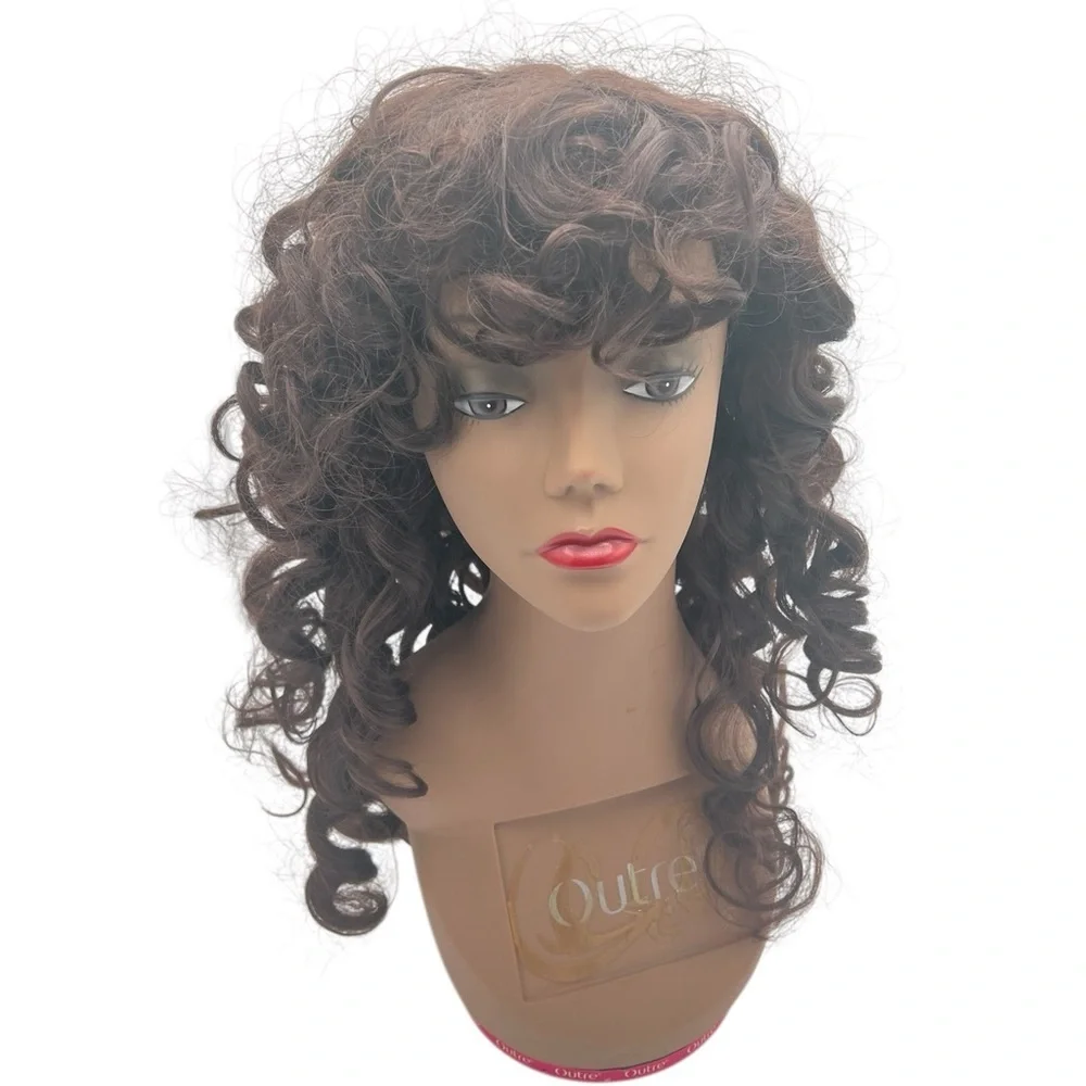 Long Curly Wig with Bangs – Dark Brown, New in Package